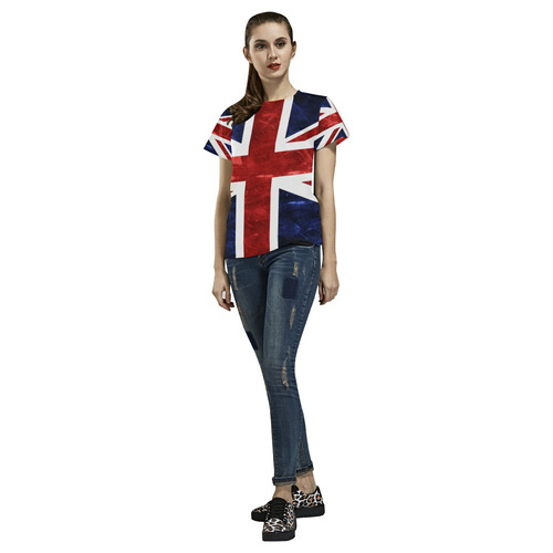 Grunge Union Jack Flag All Over Print T-Shirt for Women (USA Size) (Model T40)