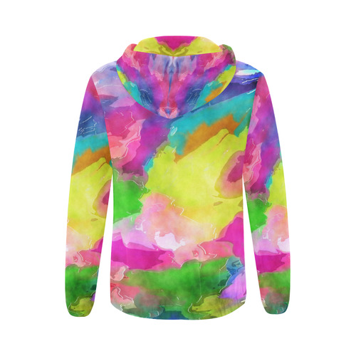 Vibrant Watercolor Ink Blend All Over Print Full Zip Hoodie for Women (Model H14)