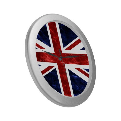 Grunge Union Jack Flag Silver Color Wall Clock