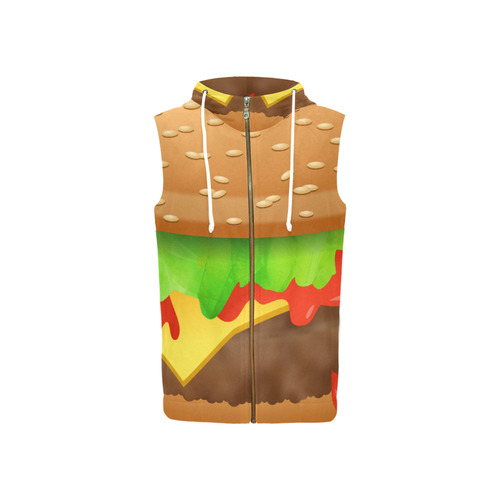 Close Encounters of the Cheeseburger All Over Print Sleeveless Zip Up Hoodie for Women (Model H16)