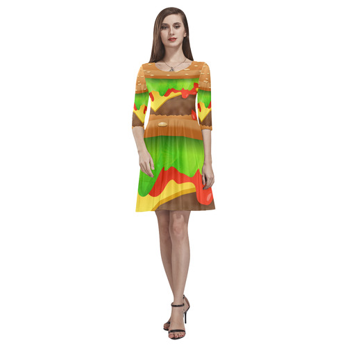 Close Encounters of the Cheeseburger Tethys Half-Sleeve Skater Dress(Model D20)