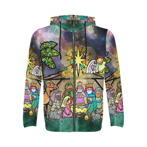 Watercolor Christmas Nativity Painting All Over Print Full Zip Hoodie for Men (Model H14)