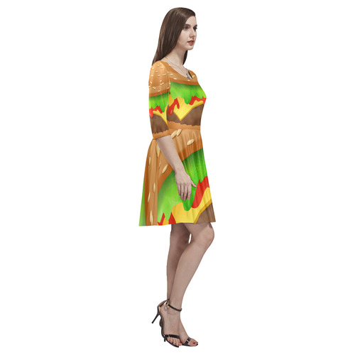 Close Encounters of the Cheeseburger Tethys Half-Sleeve Skater Dress(Model D20)