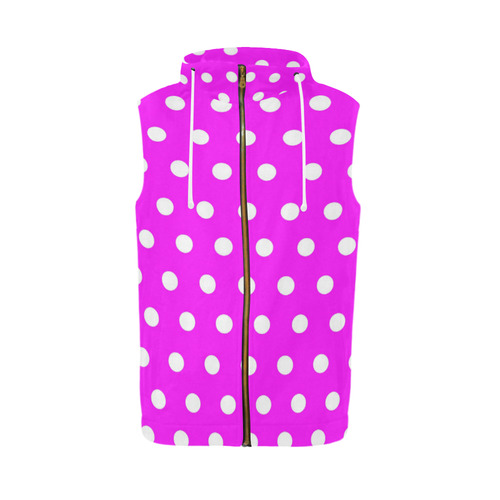 Pink Dots All Over Print Sleeveless Zip Up Hoodie for Men (Model H16)