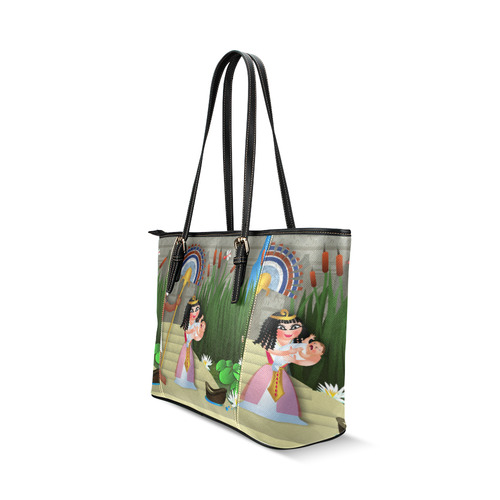 Baby Moses & the Egyptian Princess Leather Tote Bag/Small (Model 1640)