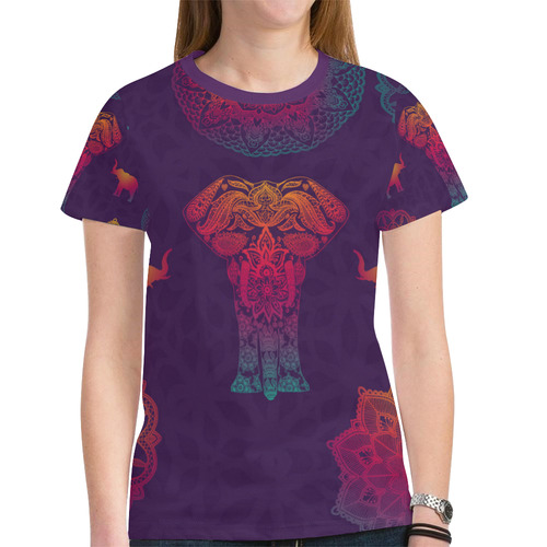 Colorful Elephant Mandala New All Over Print T-shirt for Women (Model T45)