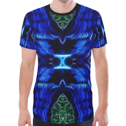 Darkblue-lightblue Lines in move New All Over Print T-shirt for Men (Model T45)