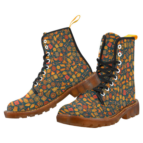 Ethno Pattern Green Orange 2 Martin Boots For Men Model 1203H