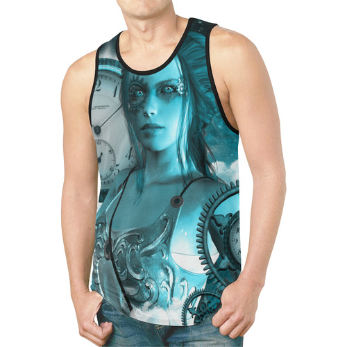 Steampunk lady, clocks and gears New All Over Print Tank Top for Men (Model T46)