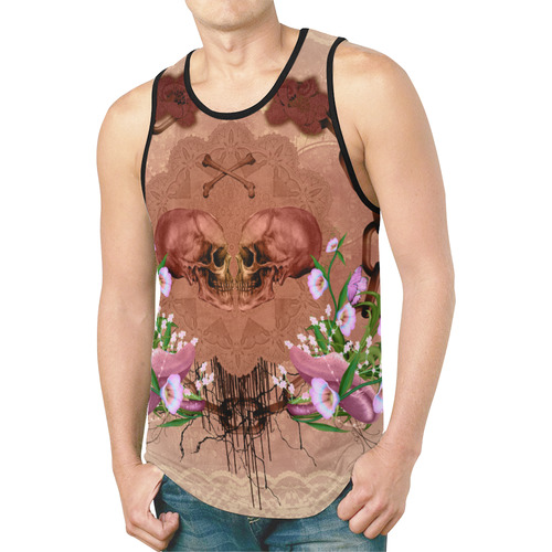Awesome skulls with flowres New All Over Print Tank Top for Men (Model T46)