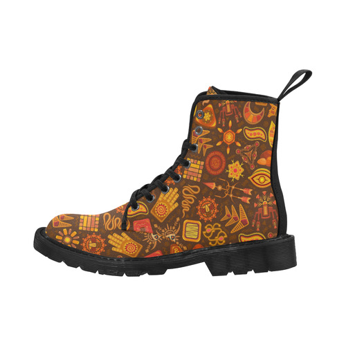 Ethno Pattern Orange Martin Boots for Men (Black) (Model 1203H)