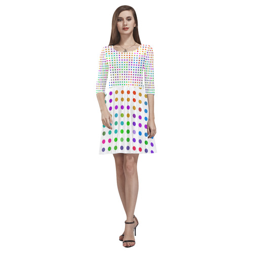 Retro Rainbow Polka Dots Tethys Half-Sleeve Skater Dress(Model D20)