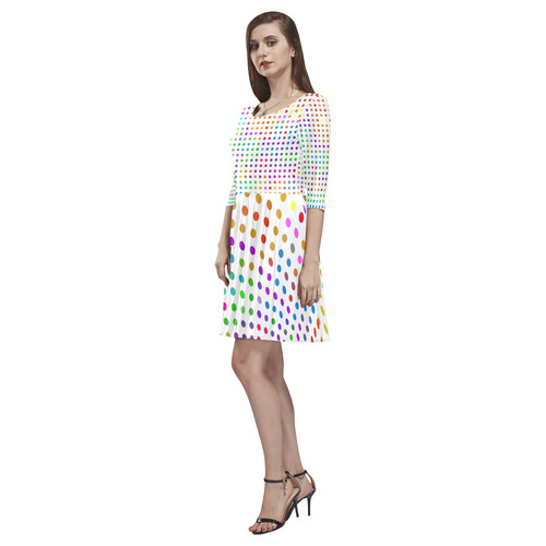 Retro Rainbow Polka Dots Tethys Half-Sleeve Skater Dress(Model D20)