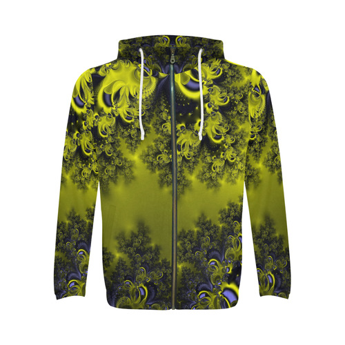 Frosty Sunlight on The Lake Fractal Abstract All Over Print Full Zip Hoodie for Men/Large Size (Model H14)