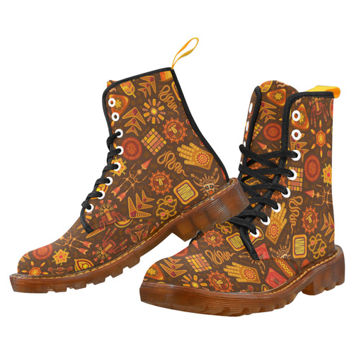 Ethno Pattern Orange Martin Boots For Women Model 1203H