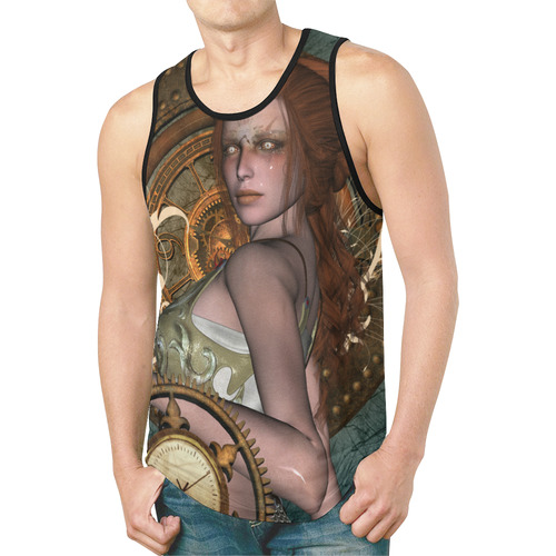 The steampunk lady with awesome eyes, clocks New All Over Print Tank Top for Men (Model T46)