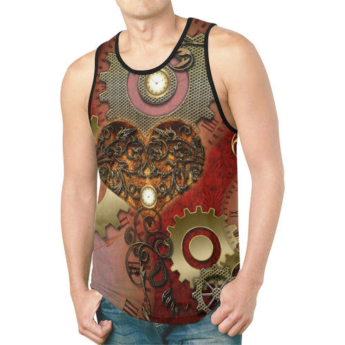 Steampunk, awesome glowing hearts New All Over Print Tank Top for Men (Model T46)