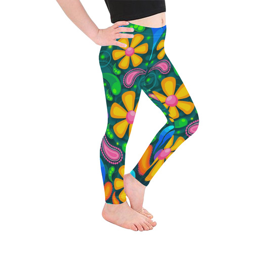 Retro Flowers Kid's Ankle Length Leggings (Model L06)