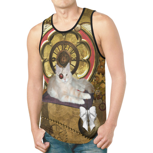 Steampunk, awseome cat clacks and gears New All Over Print Tank Top for Men (Model T46)