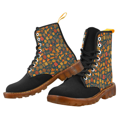 Ethno Pattern Green Orange 2 Martin Boots For Men Model 1203H