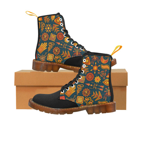 Ethno Pattern Green Orange Martin Boots For Women Model 1203H