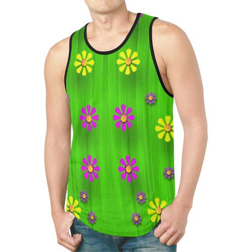 flower print on green New All Over Print Tank Top for Men (Model T46)