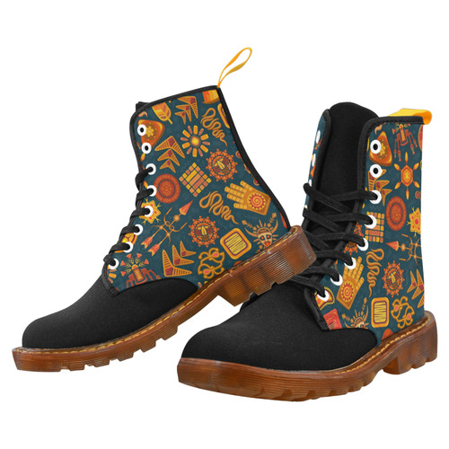 Ethno Pattern Green Orange Martin Boots For Women Model 1203H