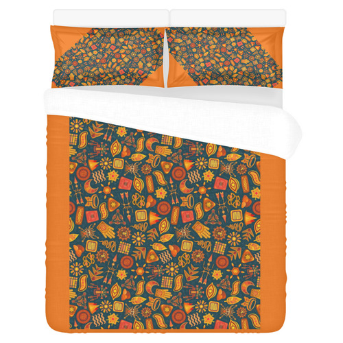 Ethno Pattern Green Orange 2 3-Piece Bedding Set