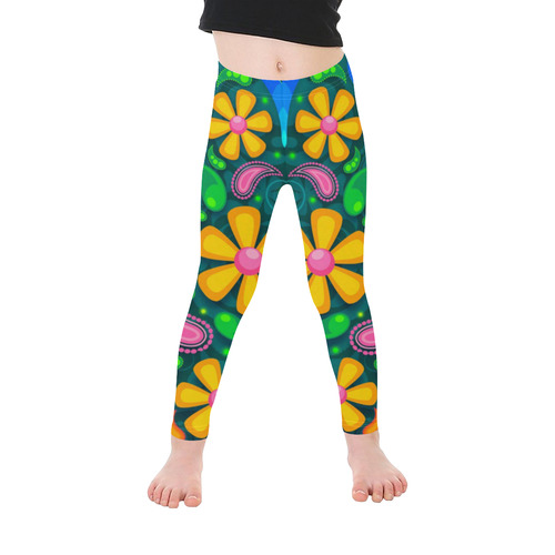 Retro Flowers Kid's Ankle Length Leggings (Model L06)