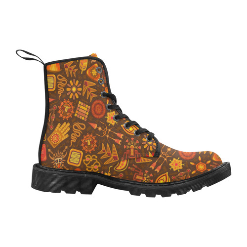 Ethno Pattern Orange Martin Boots for Men (Black) (Model 1203H)