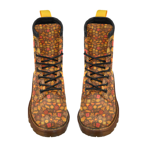 Ethno Pattern Orange 2 High Grade PU Leather Martin Boots For Women Model 402H