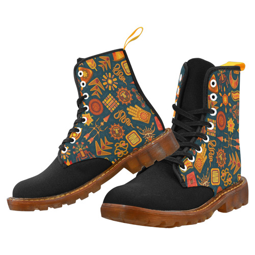 Ethno Pattern Green Orange Martin Boots For Men Model 1203H