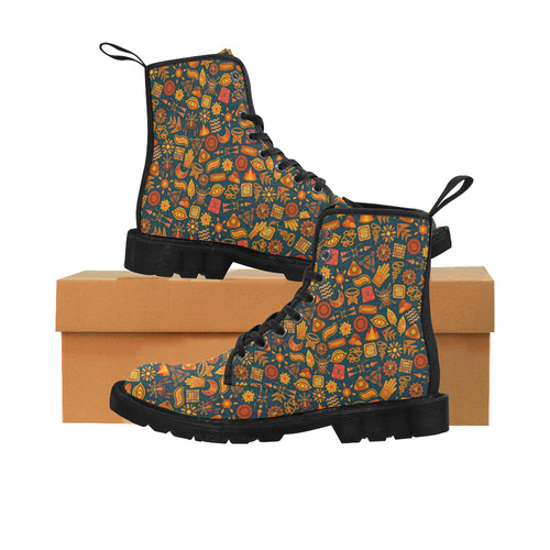 Ethno Pattern Green Orange 2 Martin Boots for Men (Black) (Model 1203H)