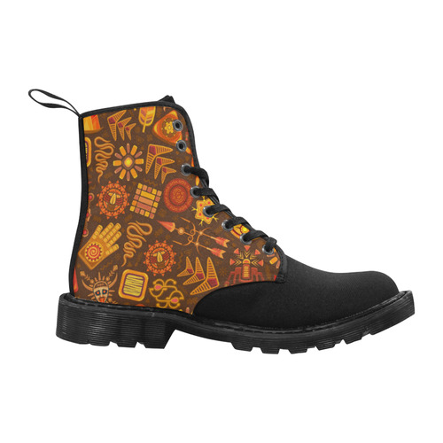 Ethno Pattern Orange Martin Boots for Women (Black) (Model 1203H)