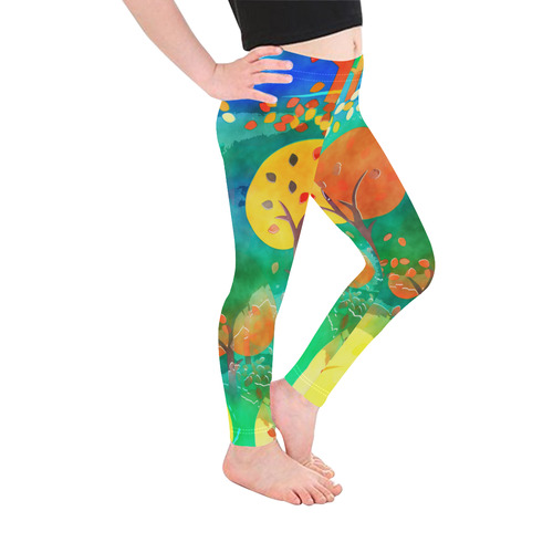 Watercolor Fall Forest Kid's Ankle Length Leggings (Model L06)