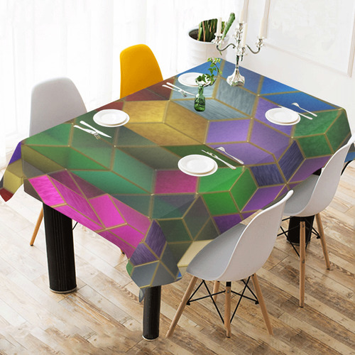 Geometric Rainbow Cubes Texture Cotton Linen Tablecloth 60" x 90"