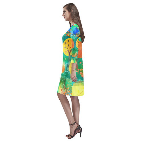 Watercolor Fall Forest Rhea Loose Round Neck Dress(Model D22)