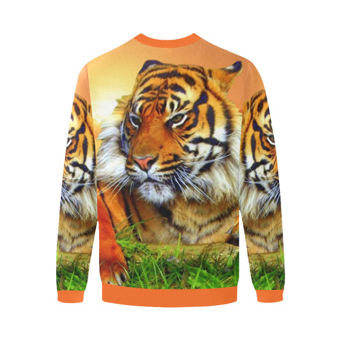 Sumatran Tiger Men's Oversized Fleece Crew Sweatshirt/Large Size(Model H18)