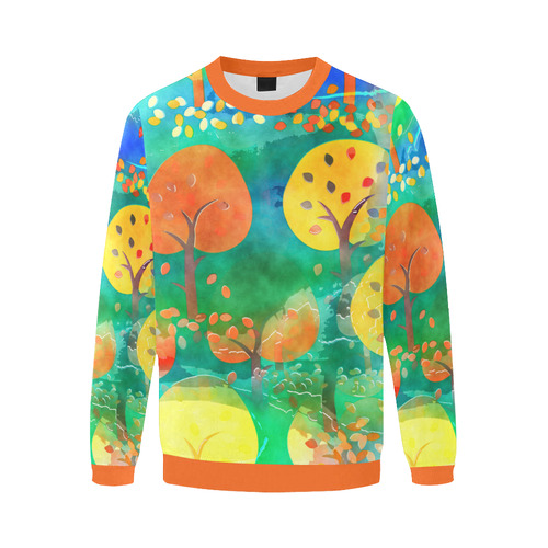 Watercolor Fall Forest Men's Oversized Fleece Crew Sweatshirt (Model H18)