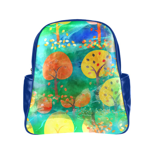 Watercolor Fall Forest Multi-Pockets Backpack (Model 1636)