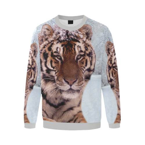 Tiger and Snow Men's Oversized Fleece Crew Sweatshirt (Model H18)