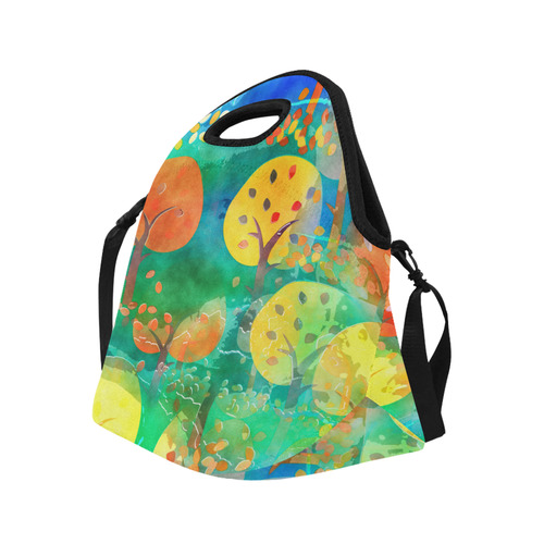 Watercolor Fall Forest Neoprene Lunch Bag/Large (Model 1669)