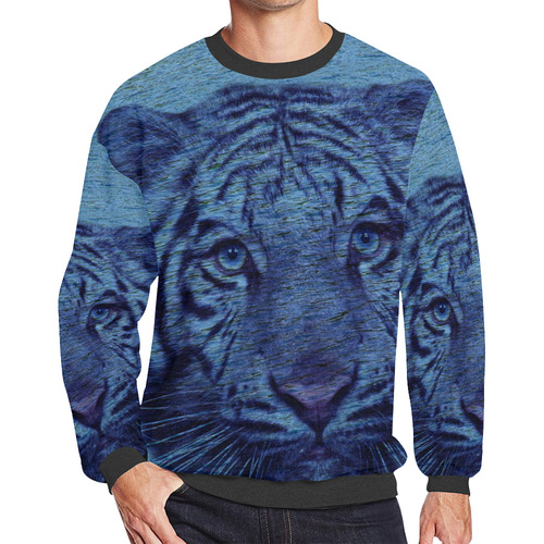 Tiger and Water Men's Oversized Fleece Crew Sweatshirt (Model H18)