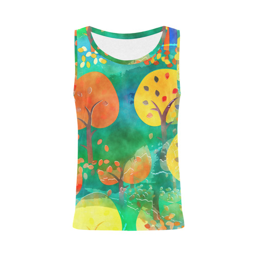 Watercolor Fall Forest All Over Print Tank Top for Women (Model T43)
