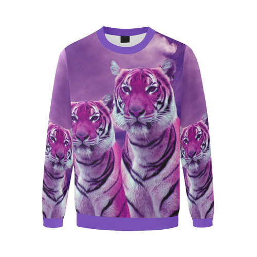 Purple Tigers Men's Oversized Fleece Crew Sweatshirt (Model H18)