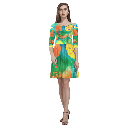 Watercolor Fall Forest Tethys Half-Sleeve Skater Dress(Model D20)