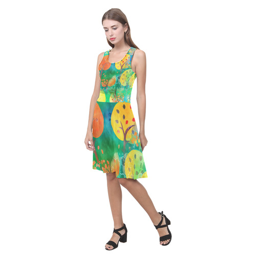 Watercolor Fall Forest Atalanta Casual Sundress(Model D04)