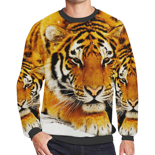 Siberian Tiger Men's Oversized Fleece Crew Sweatshirt/Large Size(Model H18)