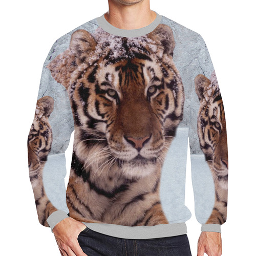 Tiger and Snow Men's Oversized Fleece Crew Sweatshirt (Model H18)