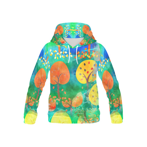 Watercolor Fall Forest All Over Print Hoodie for Kid (USA Size) (Model H13)